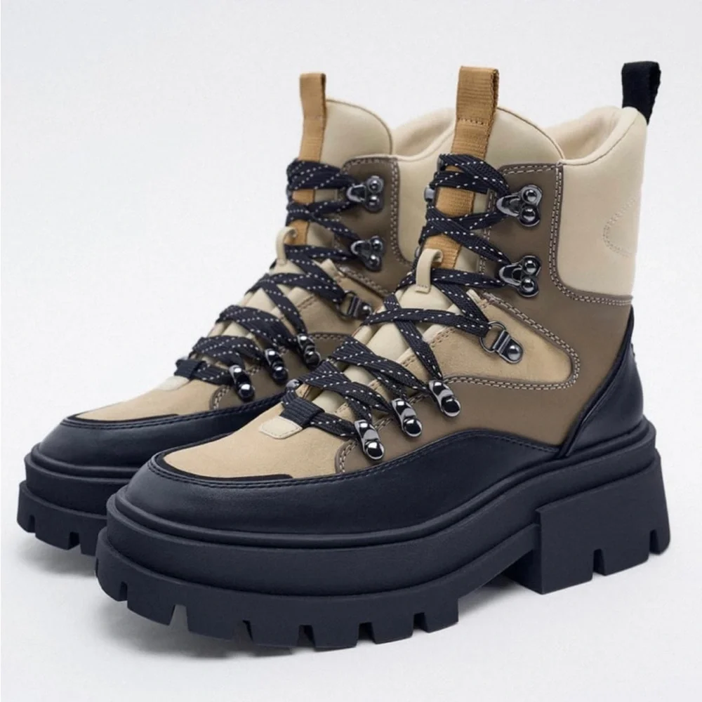 Zara combo ankle boots lace closure blogger favorite - Picture 1 of 6